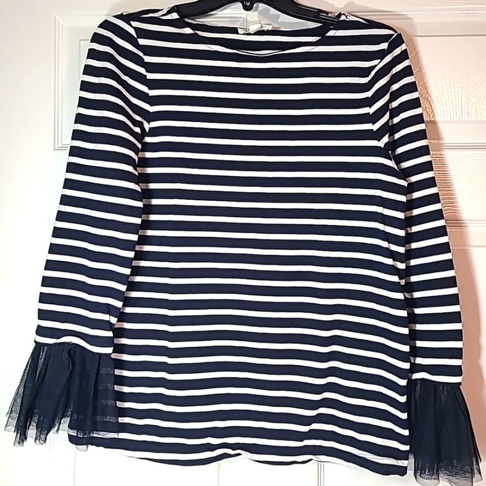 Beach Lunch Lounge Collection Black/White Stripes Cotton Teetop Mesh Cuffs SzM
